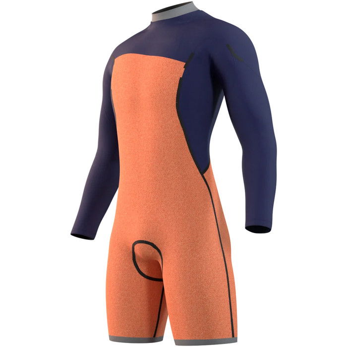 2024 Mystic Mens Marshall 3/2mm Long Sleeve Chest Zip Shorty Wetsuit 35000.2301211 - Navy / Red